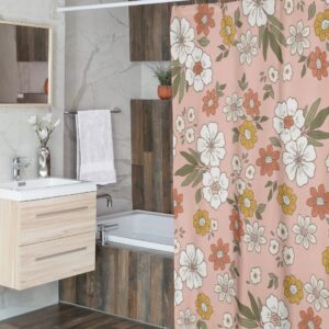 Retro Boho 1970's Flower Shower Curtain, Groovy Housewarming Gift For 70's Bathroom Decor