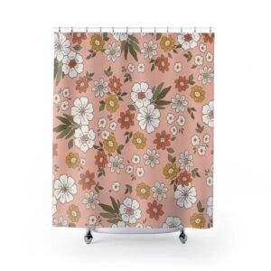 Retro Boho 1970's Flower Shower Curtain, Groovy Housewarming Gift For 70's Bathroom Decor