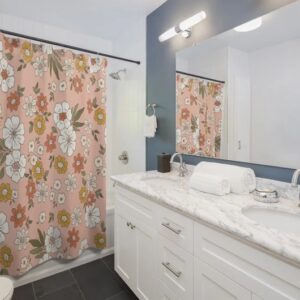 Retro Boho 1970's Flower Shower Curtain, Groovy Housewarming Gift For 70's Bathroom Decor