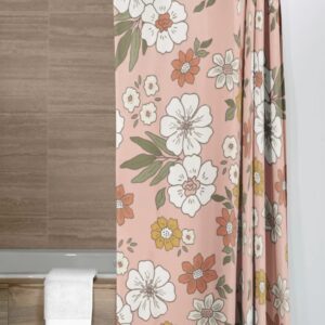 Retro Boho 1970's Flower Shower Curtain, Groovy Housewarming Gift For 70's Bathroom Decor