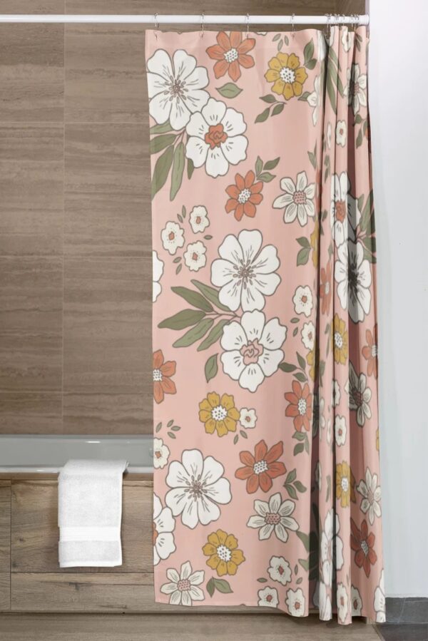 Retro Boho 1970's Flower Shower Curtain, Groovy Housewarming Gift For 70's Bathroom Decor