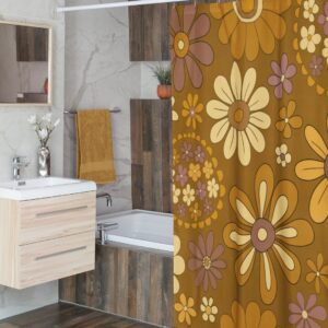 Retro Flowers Shower Curtain, Groovy 60's 70's Hippie Shower Accessory