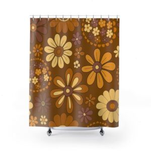 Retro Flowers Shower Curtain, Groovy 60's 70's Hippie Shower Accessory