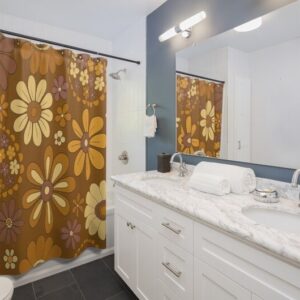 Retro Flowers Shower Curtain, Groovy 60's 70's Hippie Shower Accessory