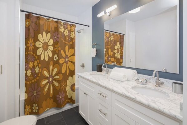 Retro Flowers Shower Curtain, Groovy 60's 70's Hippie Shower Accessory