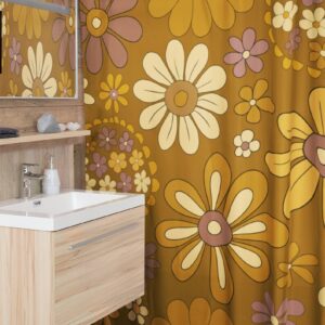 Retro Flowers Shower Curtain, Groovy 60's 70's Hippie Shower Accessory