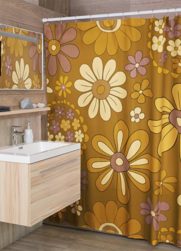 Retro Flowers Shower Curtain, Groovy 60's 70's Hippie Shower Accessory