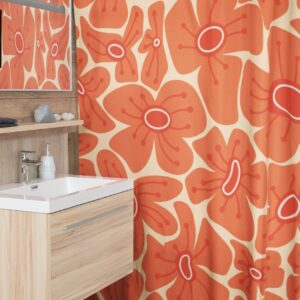 Retro Flowers Shower Curtain, Groovy 60's 70's Hippie Shower Accessory Home Decor