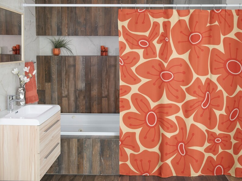 Retro Flowers Shower Curtain, Groovy 60's 70's Hippie Shower Accessory Home Decor