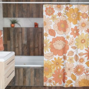 Retro Flowers Shower Curtain, Groovy 60's 70's Hippie Shower Accessory, Retro Bathroom Curtain Home Decor
