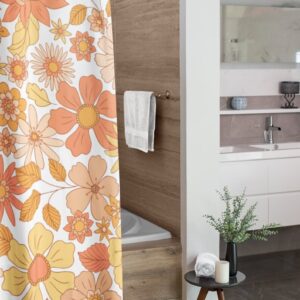 Retro Flowers Shower Curtain, Groovy 60's 70's Hippie Shower Accessory, Retro Bathroom Curtain Home Decor