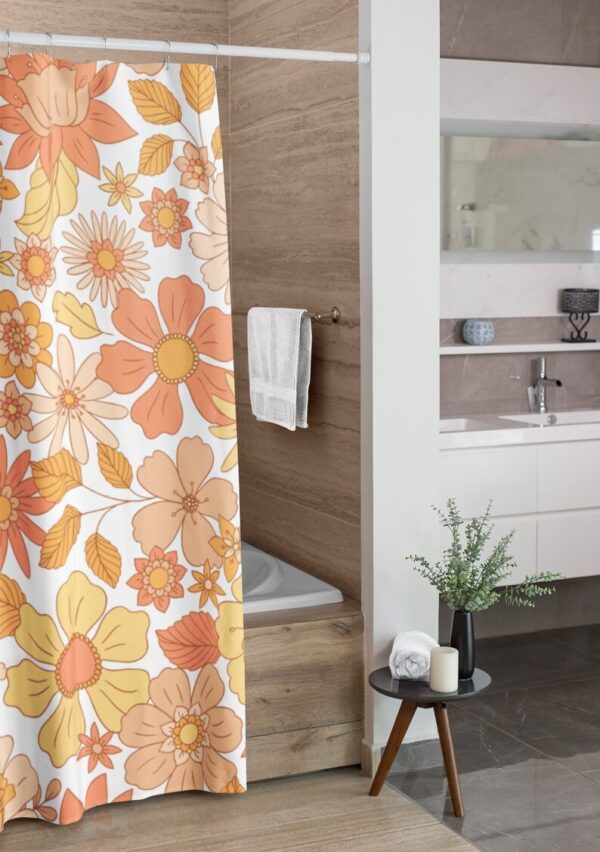 Retro Flowers Shower Curtain, Groovy 60's 70's Hippie Shower Accessory, Retro Bathroom Curtain Home Decor