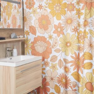 Retro Flowers Shower Curtain, Groovy 60's 70's Hippie Shower Accessory, Retro Bathroom Curtain Home Decor
