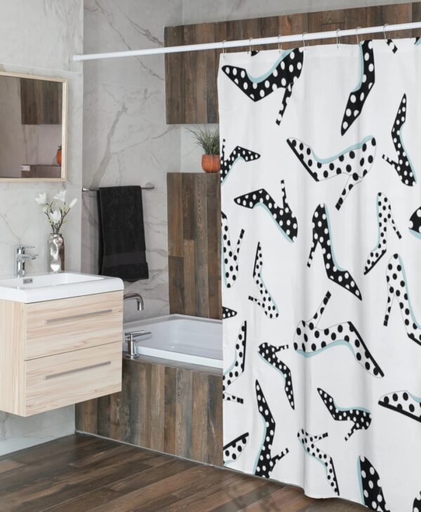 Retro Shoe Shower Curtain With Polka Dots, Feminine Housewarming Present For Bathroom