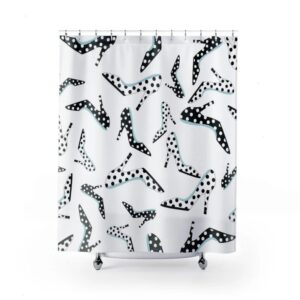 Retro Shoe Shower Curtain With Polka Dots, Feminine Housewarming Present For Bathroom