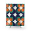Retro Shower Curtain, Retro Shower Curtain, Retro 70's Groovy Orb Blue Orange White Mid Modern Hipster Shower Curtain