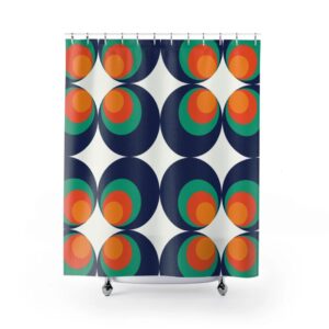 Retro Shower Curtain, Retro Shower Curtain, Retro 70's Groovy Orb Blue Orange White Mid Modern Hipster Shower Curtain