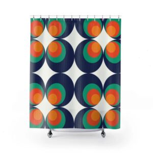 Retro Shower Curtain, Retro Shower Curtain, Retro 70's Groovy Orb Blue Orange White Mid Modern Hipster Shower Curtain