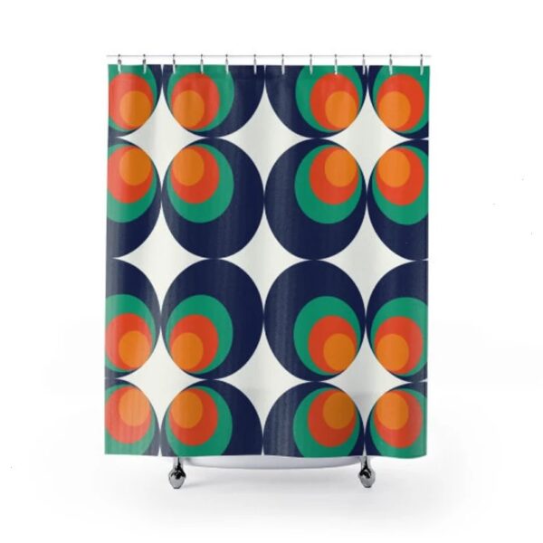 Retro Shower Curtain, Retro Shower Curtain, Retro 70's Groovy Orb Blue Orange White Mid Modern Hipster Shower Curtain