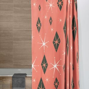 Salmon Mid Century Modern Inspired Shower Curtain, Retro 50's Bathroom Accessories