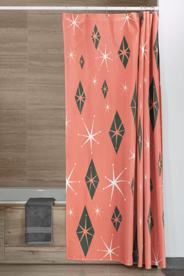 Salmon Mid Century Modern Inspired Shower Curtain, Retro 50's Bathroom Accessories