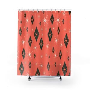 Salmon Mid Century Modern Inspired Shower Curtain, Retro 50's Bathroom Accessories