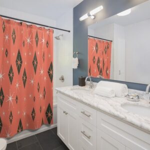 Salmon Mid Century Modern Inspired Shower Curtain, Retro 50's Bathroom Accessories