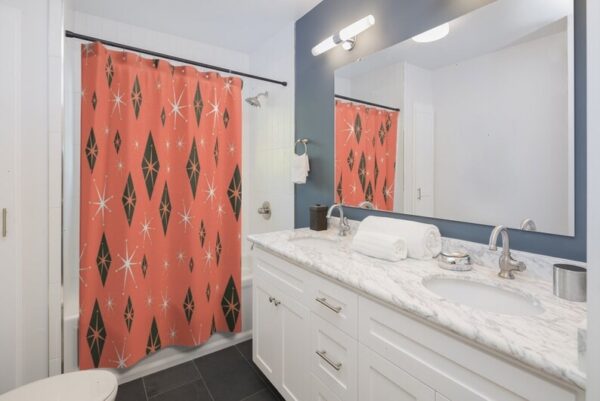 Salmon Mid Century Modern Inspired Shower Curtain, Retro 50's Bathroom Accessories
