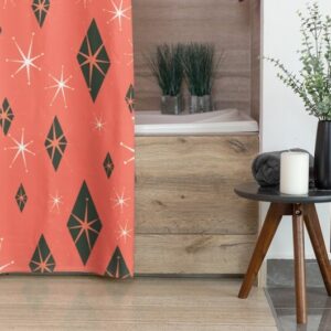 Salmon Mid Century Modern Inspired Shower Curtain, Retro 50's Bathroom Accessories