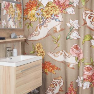 Vintage Shoe Shower Curtain, Retro Housewarming Present For Feminine Bathroom Decor