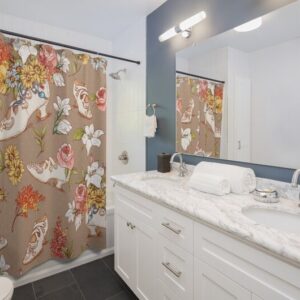 Vintage Shoe Shower Curtain, Retro Housewarming Present For Feminine Bathroom Decor