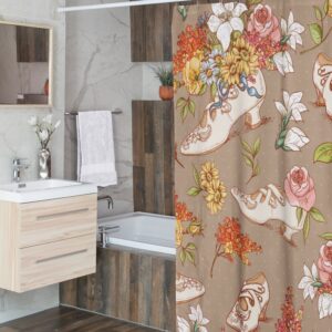 Vintage Shoe Shower Curtain, Retro Housewarming Present For Feminine Bathroom Decor